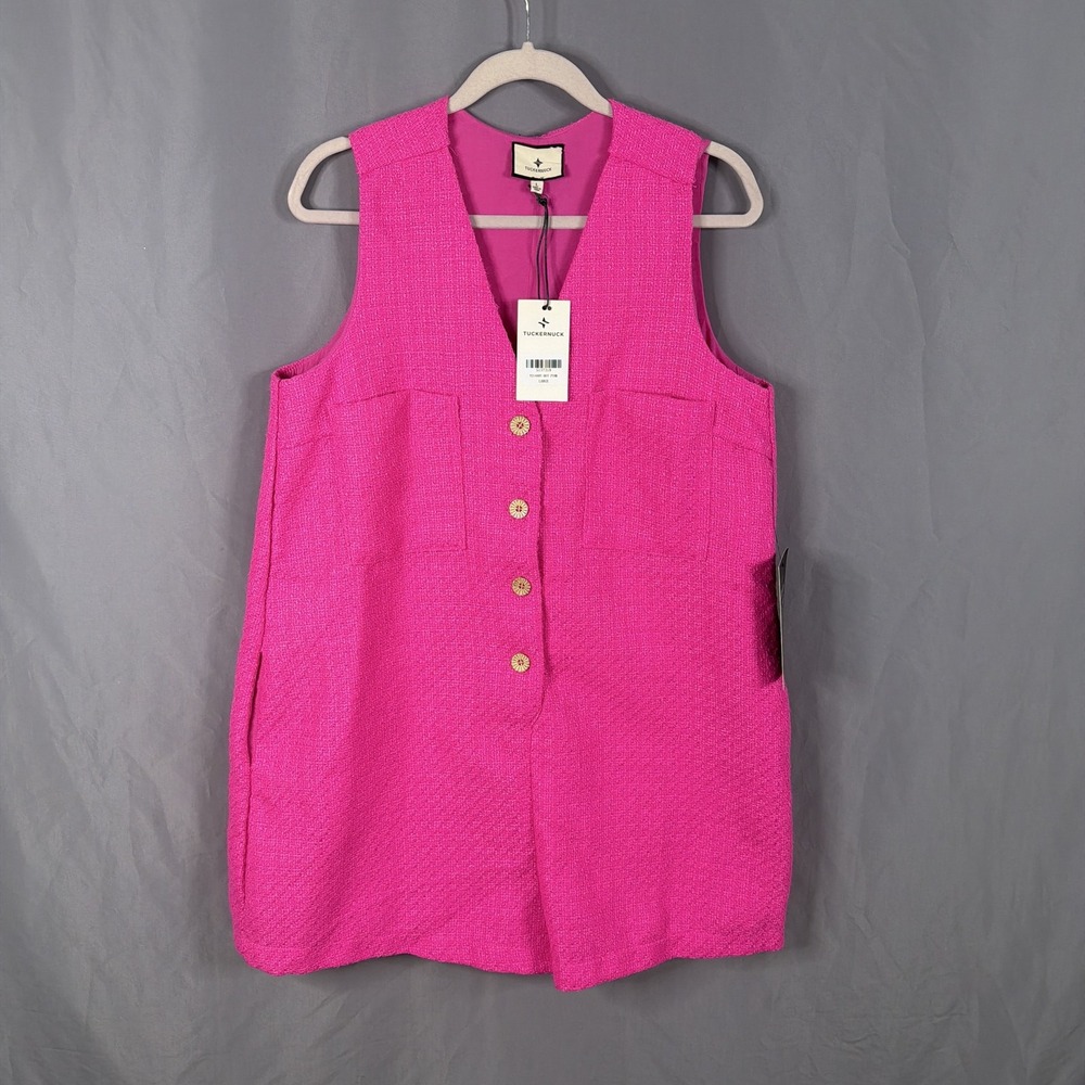 Tuckernuck Myla Romper Womens Large Hot Pink Tweed Textured Preppy NEW